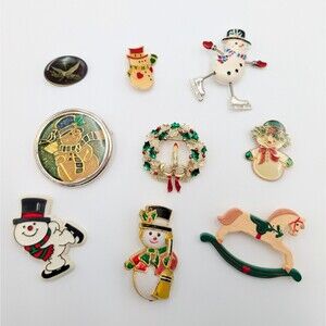 Vintage Christmas Brooch Pin Lot 9 Enamel Danecraft Centennia Gerrys Hallmark